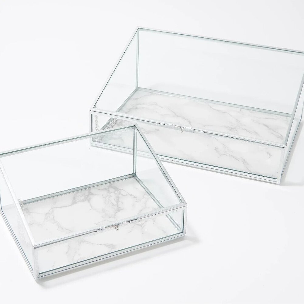 Home Reflections Set of 2 Metal & Glass Boxes - silver h225051 -